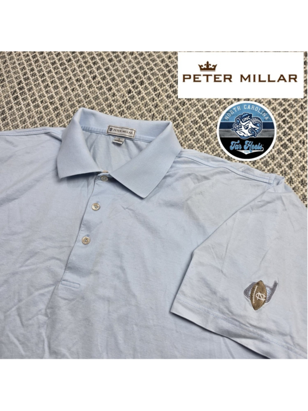 Peter Millar UNC North Carolina Tar Heels Mens L Blue Cotton Golf Polo Shirt